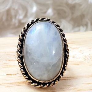 New Rainbow Moonstone, Stamped 925, Size 7
